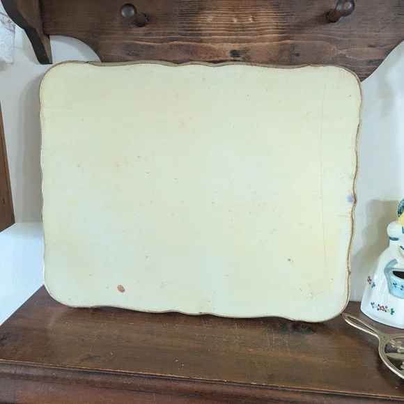 Vintage Italian Florentine Serving Tray Cream Decorative with Bird Design